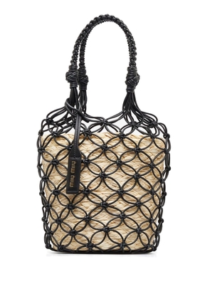 Miu Miu Pre-Owned caged design raffia bucket handbag - Neutrals