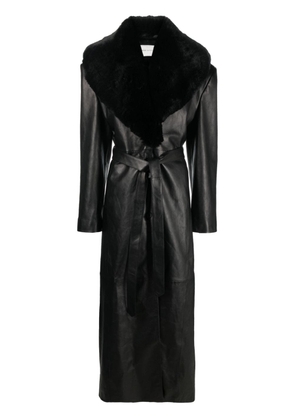 Magda Butrym faux-fur trim leather coat - Black