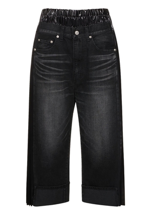 Wide Denim Jeans W/ Side Pleats