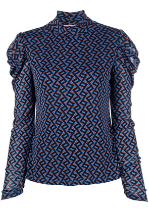 DVF Diane von Furstenberg geometric-print mock neck top - Blue