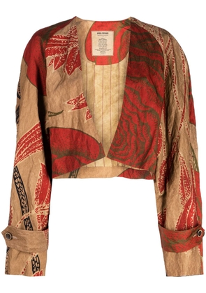 Uma Wang graphic-print cropped jacket - Brown