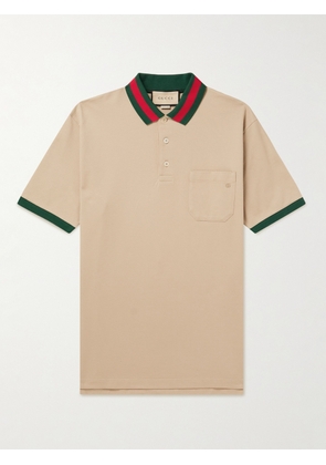 Gucci - Logo-Embroidered Stretch-Cotton Piqué Polo Shirt - Men - Neutrals - XS