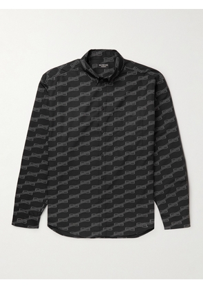 Balenciaga - Oversized Button-Down Collar Logo-Print Cotton-Poplin Shirt - Men - Black - EU 37