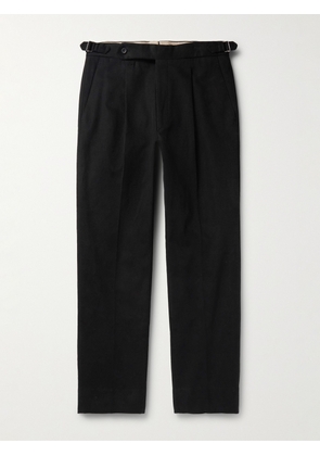 Stòffa - Tapered Pleated Cotton-Canvas Trousers - Men - Black - IT 46