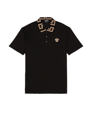 VERSACE Taylor Fit Polo in Black - Black,Metallic Gold. Size S (also in L, XL, XS).