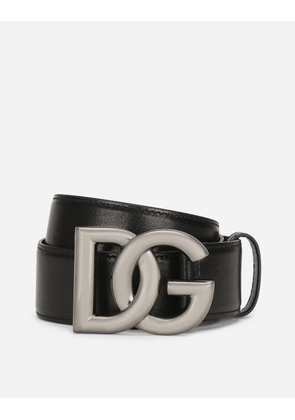 Dolce & Gabbana Calfskin Belt With Crossover Dg Buckle Logo - Man Belts Black 105