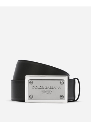 Dolce & Gabbana Calfskin Belt With Branded Tag - Man Belts Black Leather 110