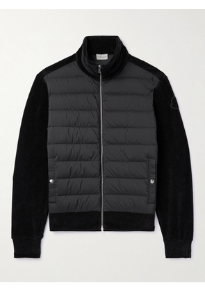 Moncler - Ribbed Cotton-Blend Chenille and Quilted Shell Down Zip-Up Cardigan - Men - Black - S