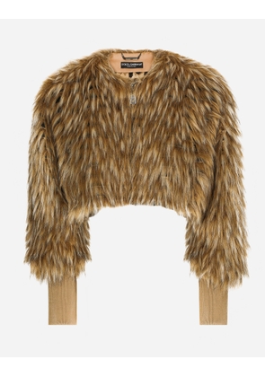 Dolce & Gabbana Short Faux Fur Jacket - Woman Blazers Beige Faux Fur 38