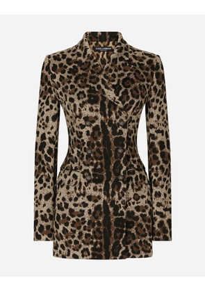 Dolce & Gabbana Double-breasted Wool Turlington Jacket With Jacquard Leopard Design - Woman Blazers Multi-colored Viscose 48