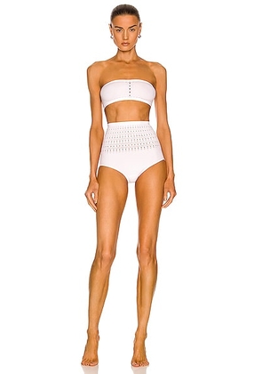 ALAÏA Seamless Perforated Bikini Set in Blanc Optique - White. Size 38 (also in 40).