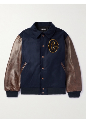 Cherry Los Angeles - Ranch Wear Appliqued Wool and Leather Varsity Jacket - Men - Blue - XS