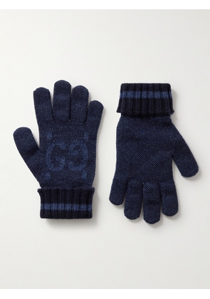 Gucci - Logo-Jacquard Cashmere Gloves - Men - Blue - S
