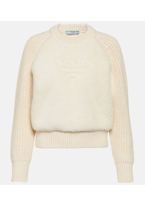 Prada Shearling-trimmed alpaca sweater