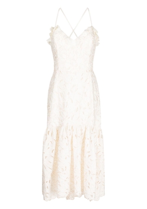 Marchesa Rosa Peony guipure-lace sleeveless dress - White