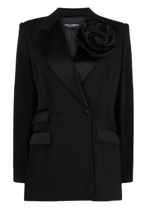 Dolce & Gabbana double-breasted flower appliqué blazer - Black