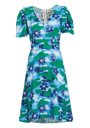 Marni floral-print V-neck dress - Blue