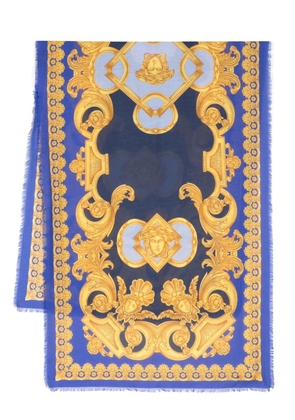 Versace Barocco print frayed scarf - Blue