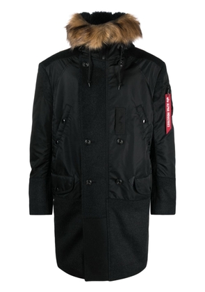 Junya Watanabe MAN faux fur-trimmed hood panelled coat - Black