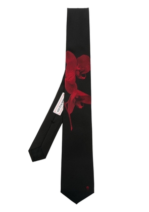 Alexander McQueen Orchid-print silk tie - Black