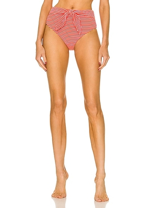 SIMKHAI High Waisted Bikini Bottom in Chili Stripe - Burnt Orange. Size XS (also in ).