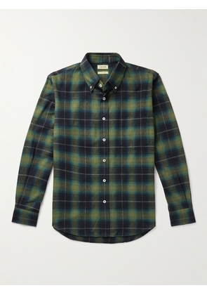 De Bonne Facture - Button-Down Collar Checked Cotton-Flannel Shirt - Men - Green - S