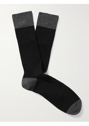 John Smedley - Cortland Colour-Block Ribbed Sea Island Cotton-Blend Socks - Men - Black - S