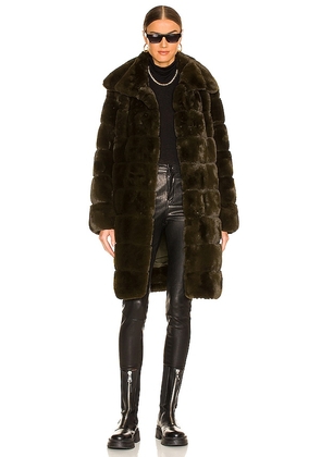 Adrienne Landau Faux Fur Long Coat in Olive. Size S.