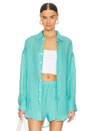 vitamin A Playa Oversized Shirt Dress in Teal. Size S.