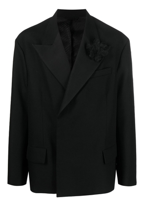 Acne Studios floral-appliqué double-breasted blazer - Black