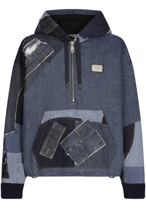 Dolce & Gabbana denim-patchwork pullover hoodie - Blue