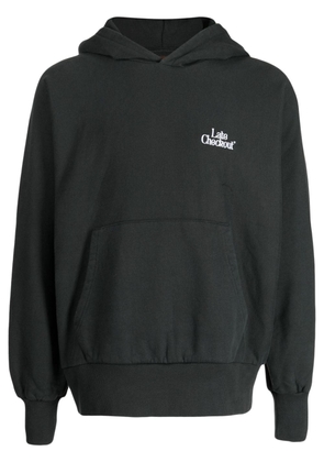 Late Checkout logo-embroidered cotton hoodie - Grey