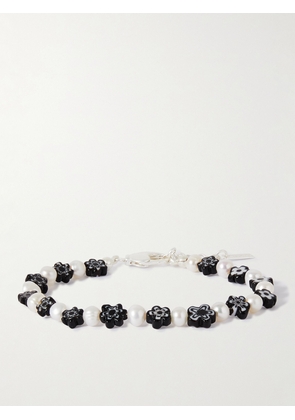 éliou - Onlin Silver, Pearl and Glass Beaded Bracelet - Men - Black