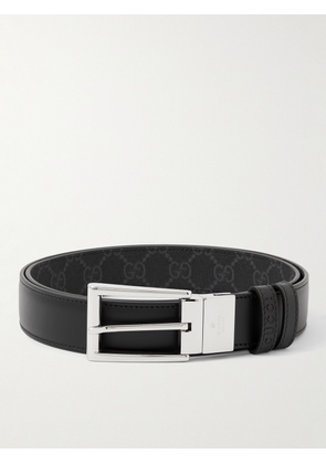 Gucci - 3.5cm Reversible Monogrammed Coated-Canvas and Leather Belt - Men - Black - EU 85