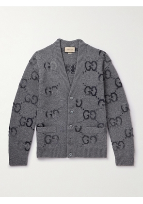 Gucci - Logo-Jacquard Wool-Blend Cardigan - Men - Gray - M