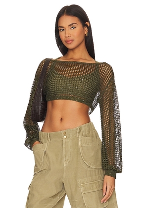 NBD Lex Sequin Cropped Sweater in Dark Green. Size S.