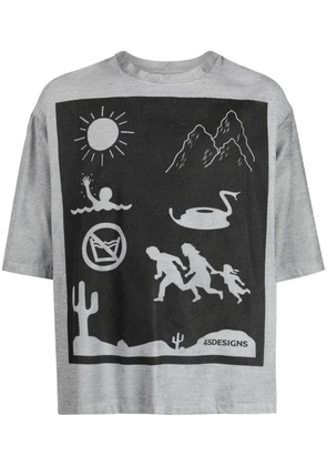 4SDESIGNS graphic-print mélange-effect T-shirt - Grey