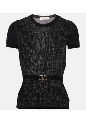 Valentino Belted ribbed-knit wool top