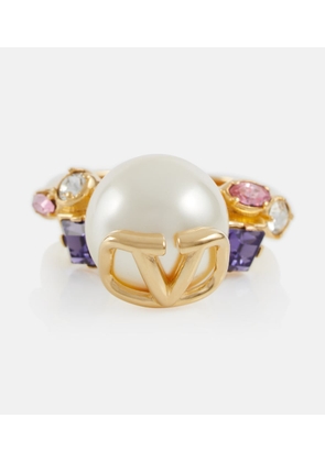 Valentino VLogo faux pearl and crystal ring