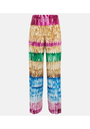 Valentino Feather-print wide-leg silk pants