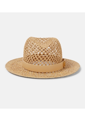 Valentino VLogo leather-trimmed straw hat