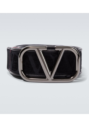 Valentino Garavani VLogo jacquard leather-trimmed belt