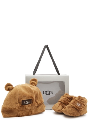 Ugg Kids Bixbee Faux Fur Slippers And Hat Set (IT16), Slippers, Lined - Brown