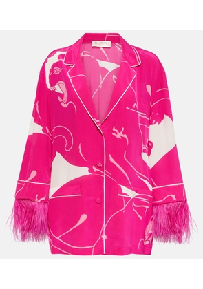 Valentino Feather-trimmed crêpe de chine blouse