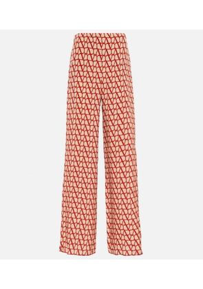 Valentino VLogo-print wide-leg silk pants