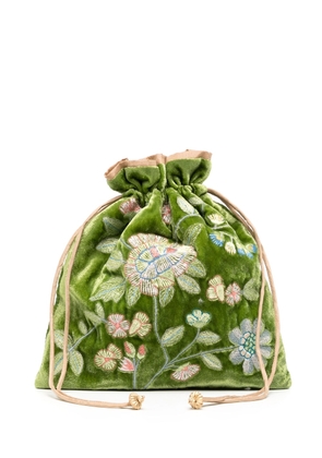 Anke Drechsel floral-embroidered silk-velvet purse - Green