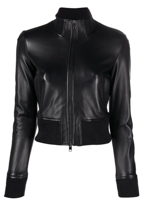 Diesel logo-embossed leather biker jacket - Black