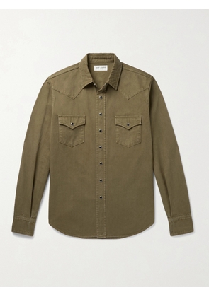 SAINT LAURENT - Herringbone Cotton Western Shirt - Men - Green - XS