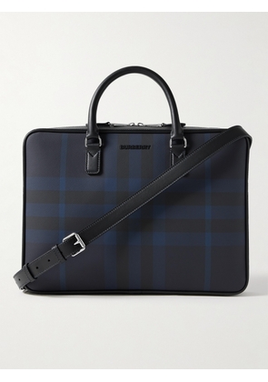 Burberry - Leather-Trimmed Checked Coated-Canvas Briefcase - Men - Blue