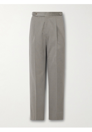 Stòffa - Tapered Pleated Brushed Cotton-Twill Trousers - Men - Green - IT 46